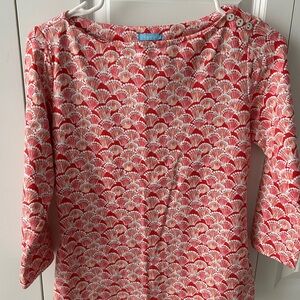 J. McLaughlin Red and White Long Sleeve Blouse